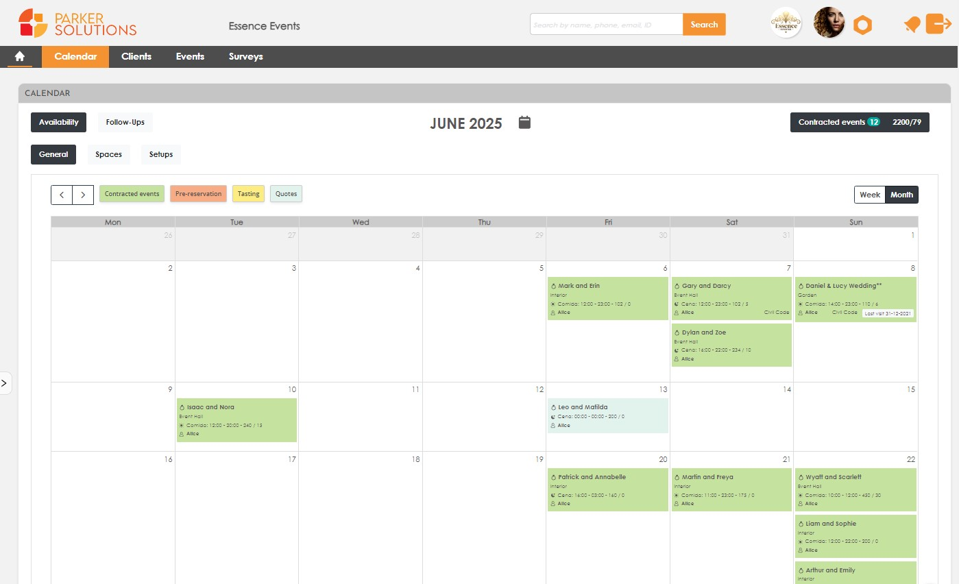 CRM Advance Calendar section for Catering Bussiness